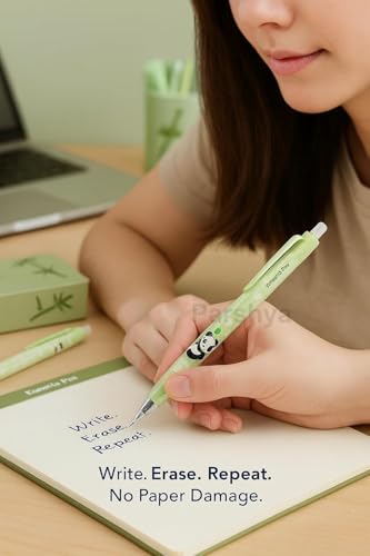 Image of Alokik 12 Pcs Panda Erasable Gel Pen Set 0.5mm Fine Point - Cute Panda Cartoon Retractable Erasable Pens with Eraser Tip, Smooth Writing Gel Pens for Kids School Office Stationery