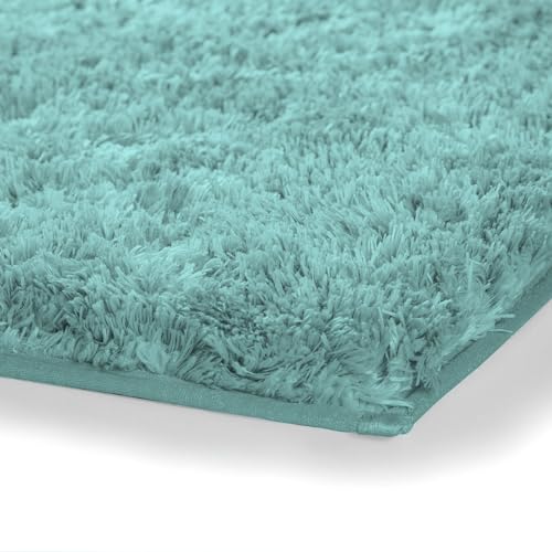 Image of LUXE HOME INTERNATIONAL Microfiber Rectangular Home Bath Mat Super Soft Non Slip Vegas Mats for Bathroom, Kitchen, Bedroom, and Door (40X60 Cm, Aqua) Pack of 1
