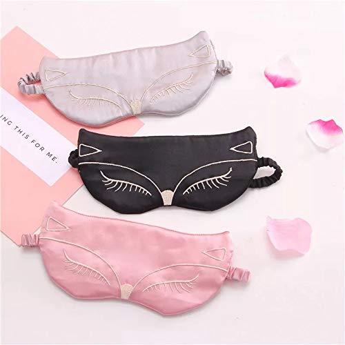 アイマスク 安眠 シルク かわいい おもしろ フォックス柄 シルク100% おしゃれ 取れにくい 安眠 快眠グッズ 海外旅行 長距離バス 国内旅行 飛行機 (ブラック)