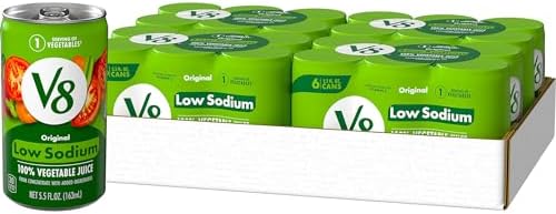 V8 Low Sodium Original 100% Vegetable Juice, 5.5 oz. can (4 packs of 6, total of 24)