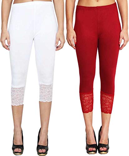 Image of Snowball Lace Capri Leggings for Women | PlusSize Stylish Net Capri for Girls