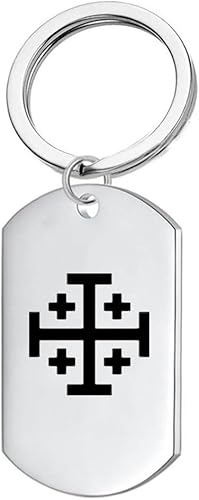 Cruzados de acero inoxidable Jerusalén regalos Reino de Jerusalén colgante de cruz de cinco veces símbolo católico del cristianismo llavero Israel