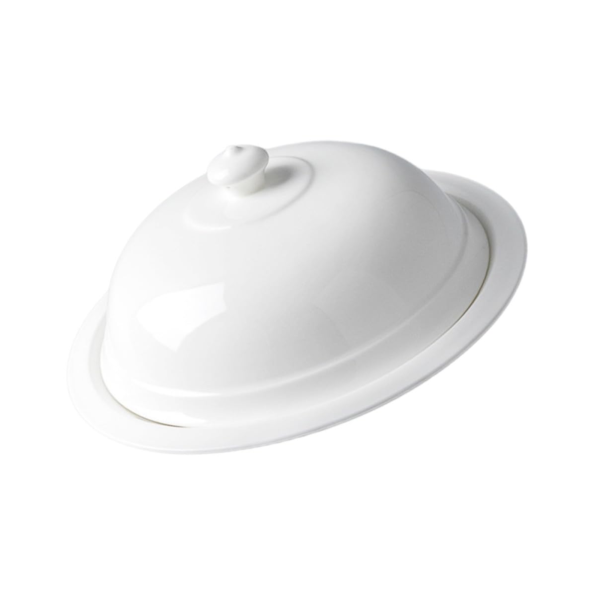 DECHOUS Piatto in Ceramica Francese con Coperchio, Piatto da Portata Bianco per Bistecca e Dessert, Resistente per Uso Prolungato, per Casa e Hotel