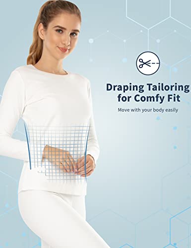 Subuteay Thermal Underwear for Women Long Johns Top & Bottom Fleece Lined Base Layer Leggings Set White XXL