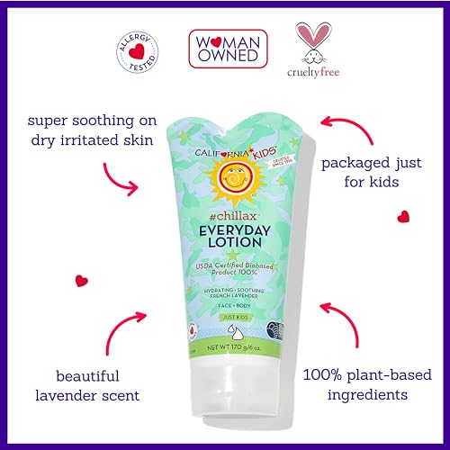 California Baby California Kids Lotion | #Chillax | 100% Plant-Based Moisturizer | Skin Care For Kids With Sensitive Skin | Lavender Body Lotion | 170 g / 6 oz