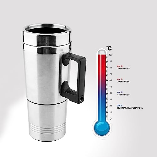 Image of Oshotto 12V Stainless Steel Car Heating Kettle /Mug, Travel Friendly electric Tea /Coffee maker Compatible with Maruti Suzuki Ritz (300ml) - Silver