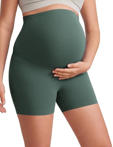 Image of CRZ YOGA Womens Butterluxe Maternity Biker Shorts Over The Belly 4" - Pregnancy Yoga Workout Activewear
