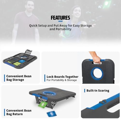 EastPoint Light-Up Cornhole Board Set - 24 x 18 in, 8 Cornhole Bags - Built-in LED Lights for Outdoor Games - Foldable with Carry Handles for Backyard Games - Integrated Return for Bean Bag Toss - 2