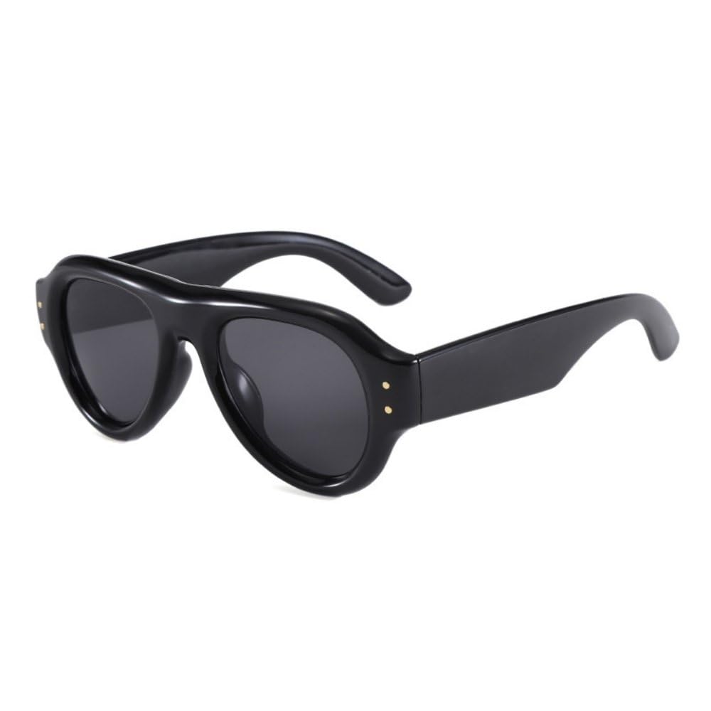 Quadratische Oversize-Sonnenbrille mit farbigem Rahmen im Retro-Stil für Damen und Herren. Bietet UV-Schutz für den Außenbereich und ist in Schwarz und Grau erhältlich.