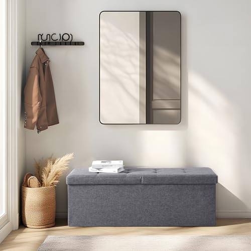 Zedelmaier Sitzbank mit Stauraum, Sitzhocker Faltbar Sitztruhe belastbar bis 300 kg, Deckel klappbar, klappbare Sitztruhe für Wohnzimmer, Flur, Schlafzimmer, 114x38x38 cm, Dunkelgrau