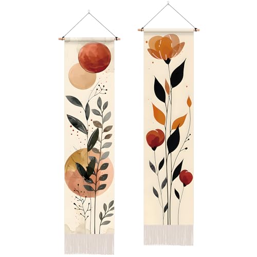 NYZE 2 Pack Vertical Wall Tapestry with Tassels, Vintage Boho Long Hanging Tapestries for Bedroom Living Room Home Wall Decor