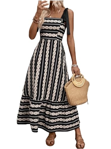 Image of Floerns Women's Floral Print Tie Strap Square Neck Ruffle Boho Maxi Dress