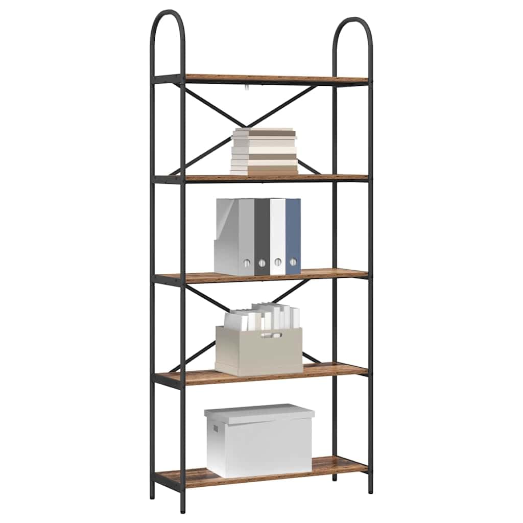 Libreria a 5 ripiani, 80 x 30 x 183 cm, in legno anticato, telaio in acciaio, per soggiorno, ufficio, cameretta dei bambini, decorazione