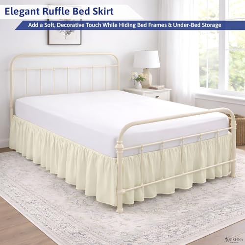 KRISHNA Ruffled Bed Skirt with Split Corners King, 100% Microfiber Hotel Quality, 18 Inch Drop Dust Ruffle Gathered Bedskirt with Platform, 78" x 80", Ivory - image 4