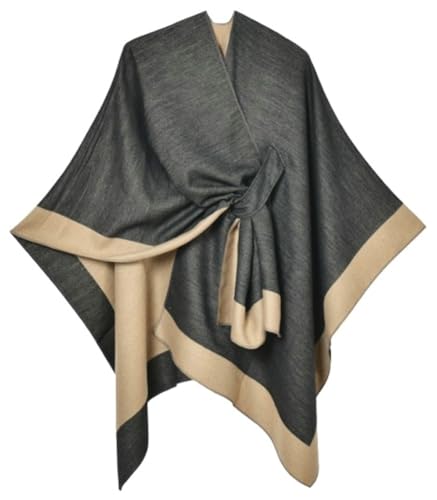 Women’s Knitted Cover Up with V-Neck Dual-Tone Reversible Shawl Wrap Lightweight Open Front Cardigan Pashmina Cape