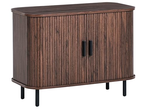 Beliani Commode Retro en MDF Pieds en Métal Porte Coulissante Marron Foncé Bradley