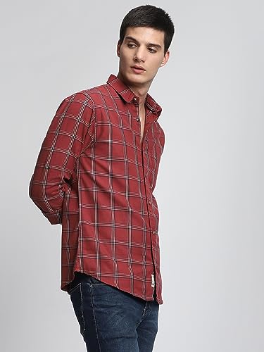 Image of Dennis Lingo Men's Khaki Cotton Casual Shirt, Full Sleeve Slim Fit Spread Collar