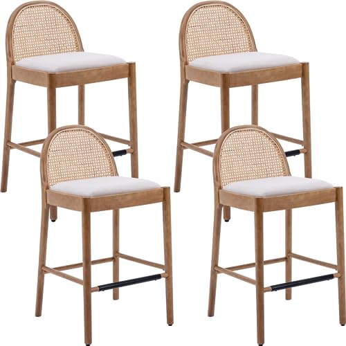 Ya-Home Mid-Century Bar Stools Set of 4, 30 Inch Rattan