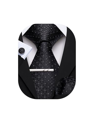 Image of YOHOWA Men Plaid /Striped Ties Set Silk Business Wedding Formal Fashion Necktie and Pocket Square Cufflinks Set