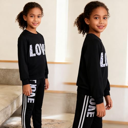 Image of Tween Girl's Letter Print Top + Jogger Pants 2 Piece Outfit Set Kids Clothing, Sizes 6-14 Years