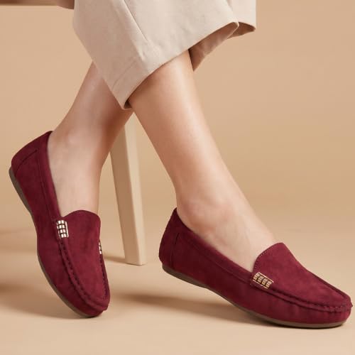 Image of CatBird Women's Suede Finish Loafers | Slip-On Flat Shoes with Minimal Metal Detail | Soft Cushioned Footbed and Flexible Grip Sole | Ideal for Office, Everyday Wear, Travel and Casual Outings