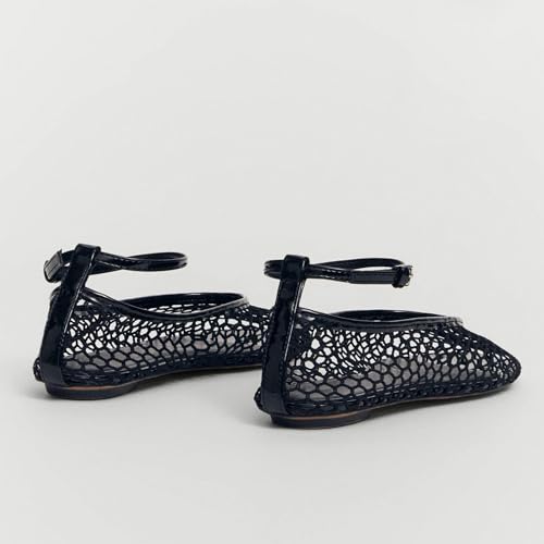 Mesh Ankle Strap Flats for Women Round Toe Ballet Flats Shoes,Casual Mary Jane Flats Comfortable Daily Dress Shoes