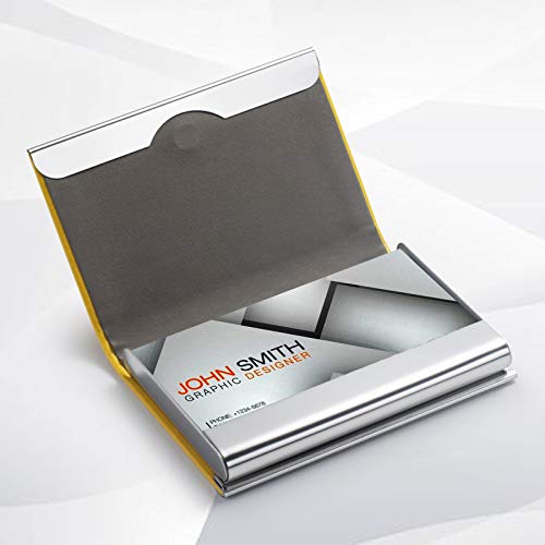 Yellow Luxury PU Leather Business Card Holder - Compact, Slim Metal Wallet Pocket Case for Men & Women3