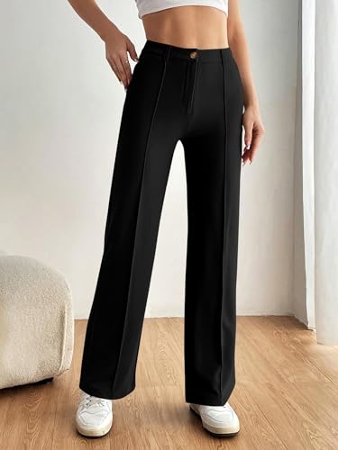 PRETTYGARDEN Straight Leg Pants Stretchy Button Business Casual Work Trousers Knit Elastic Waist Slacks2