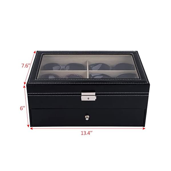 Autoark PU-Leder Brillenbox zur Aufbewahrung von 12 Brillen Sonnenbrillen Präsentation Showcase,Schwarz,AW-023 – Bild 5