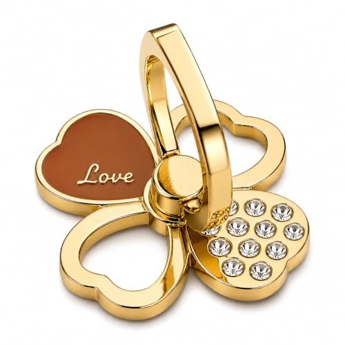 Image of Mizi 2Pack Clover Phone Ring Holder Stand, 360 Rotation & 180 Fold Finger Grip Kickstand, Strong 3M Adhesive, Bling Rhinestone Phone Ring for iPhone, Samsung & Most Smartphones - Gold