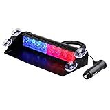 Strobelight Bar High Intensity 8 LED Windshield Emergency Warning Strobe Lights with Retractable Cable & 4 solid Sucker (Blue&Red)