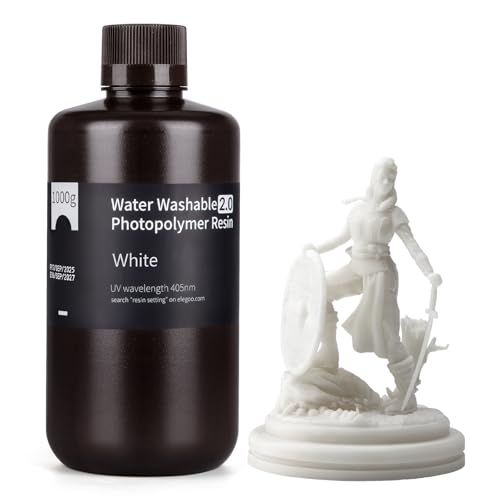 Image of ELEGOO Water Washable 3D Printer Resin 2.0, Fast Curing Photopolymer Resin for Mars Saturn Jupiter MSLA DLP LCD 3D Printing, 385-405nm UV Curing 3D Printing Liquid, White 1000g