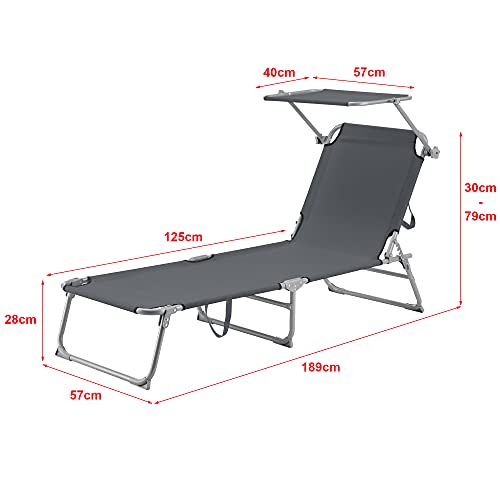 Lettino Prendisole Getaria Con Tettuccio Parasole Sdraio Portatile - Grigio Scuro [En.Casa] - 2