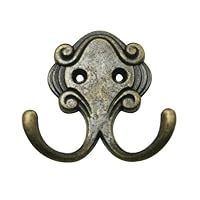Wuuycoky Metal Elephant Nose Antique Brass Hardware Double Prong Robe Hook Clothes Hanger with Screws Pack of 6