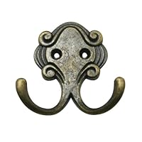 Wuuycoky Metal Elephant Nose Antique Brass Hardware Double Prong Robe Hook Clothes Hanger with Screws