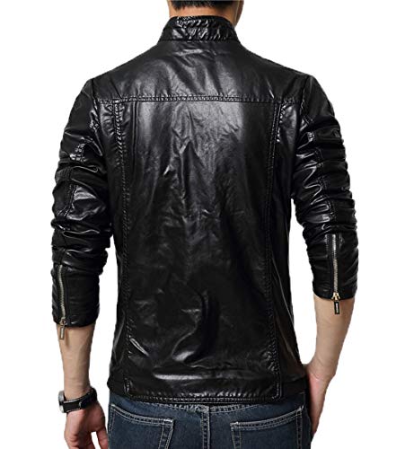 Image of chouyatou Men's Cool Stylish Slim Fit Stand Collar Lightweight Bomber Faux Leather Jacket Coat