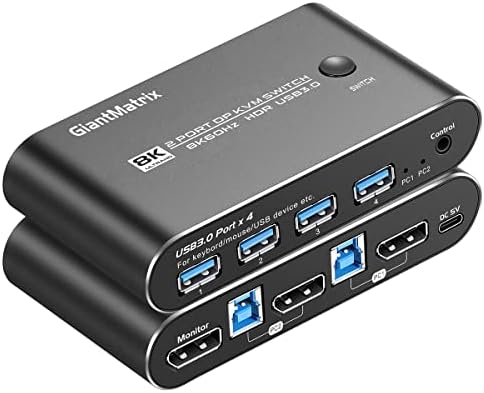 KVM Switch DisplayPort 2 Port DP1.4 Switch for 1 Monitors 2 Computers Monitor Selector Box 1440P 120Hz 144Hz 165Hz 175Hz 240Hz DP2.1 KVM Displayport USB 3.0 FreeSync G-SYNC