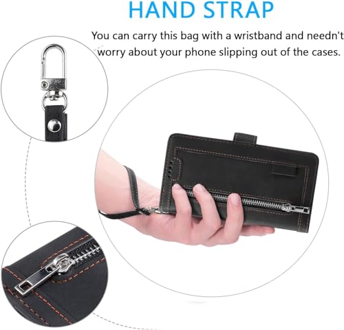 UEEBAI Wallet Case for Samsung Galaxy S26 Ultra 5G, 9 Card Holder Slots Zipper Pocket Handbag Wallet Magnetic Closure Kickstand with Wrist Strap TPU Shockproof Flip Case for Women - Black by UEEBAI - Used condition - Image 4