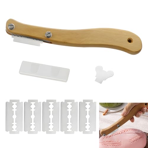 Coltello da panettiere, coltello per baguette, utensile per tagliare l'impasto con 5 lame, set di coltelli per tagliare l'impasto, coltello per incidere baguette, incisione di motivi per il pane, tagl
