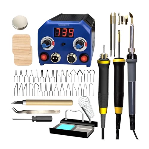 YXINHONGYUE 110W Digital display double hole pyrography machine set, Handicraft pyrography device adjustable temperature With auxiliary tools Suitable for engraving YXINHONGYUE 110W Digital display double hole pyrography machine set, Handicraft pyrography device adjustable temperature With auxiliary tools Suitable for engraving