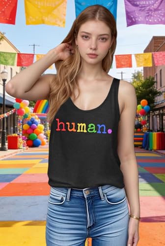 Image of Ithalt Pride Tank Top for Women LGBT Rainbow Flag Shirt Love Heart Graphic Tee Lesbian Gay Pride Sleeveless Vest
