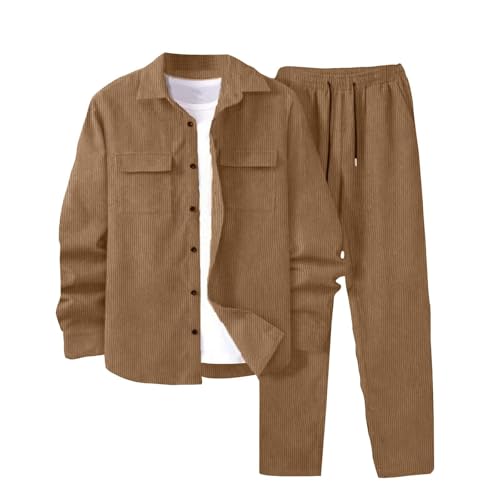Mens Corduroy Outfits Two Piece Sets Button Down Shirts Coats