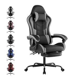 WOTSTA Gaming Chair Computerstuhl Ergonomischer Gaming Stuhl mit Fußstütze Bürostuhl Ergonomischer Computerstuhl mit Lendenwirbelstütze (BLKGY)