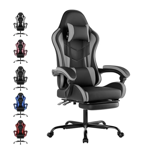 WOTSTA Gaming Chair Computerstuhl Ergonomischer Gaming Stuhl mit Fußstütze Bürostuhl Ergonomischer Computerstuhl mit Lendenwirbelstütze (BLKGY)
