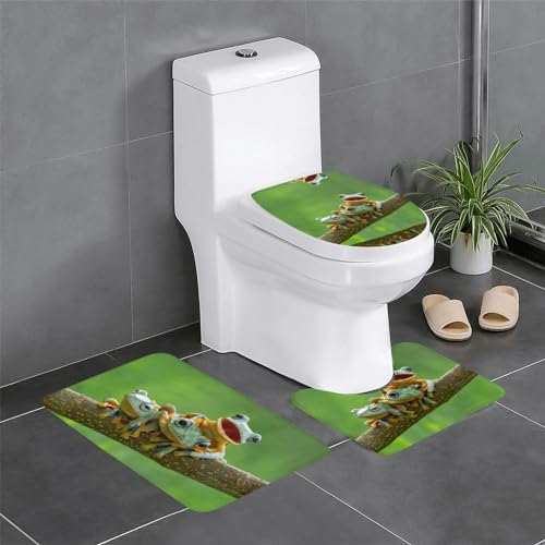 OdDdot Set di 3 tappeti da bagno con stampa di rane, morbidi e antiscivolo, per bagno, camera da letto, cucina