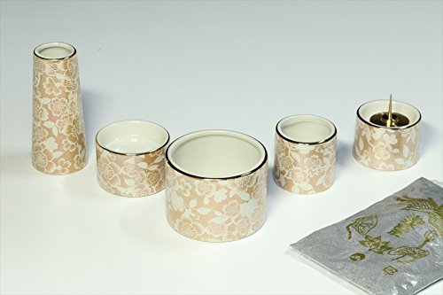 Yamako buddhistischen Altar Beschläge Keramik Fünf-Teiliges Set Beige/Blumen Muster