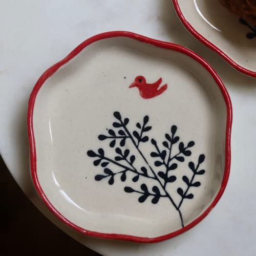 Image of WEAVING HOMES Luxurious Birdie- Dessert Plates, Ceramic Plates, Size: 11 cm Microwave & Dishwahsher Safe (Set of 1)