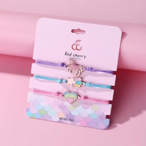 3 Pcs Matching Friendship Bracelets for Best Friends Cute Horse Beast/Shooting Star/Rainbow Heart Bracelets for Little Daughter/Granddaughter Colorful Adjustable Woven Rope Braided Bracelet Kawaii Christmas Birthday Jewelry Gifts4