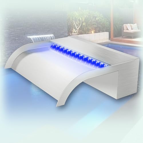 Longrun 30cm Teich Wasserfall Klingen Set, 304 Edelstahl Gebogener Wasserfall Überlauf,Breite 25.5cm