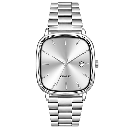 Image of Acnos Luxury Square Dial Quartz Watch for Men & Women - Stainless Steel Bracelet, Minimalist Analog Wristwatch with Date Window Pack of 1